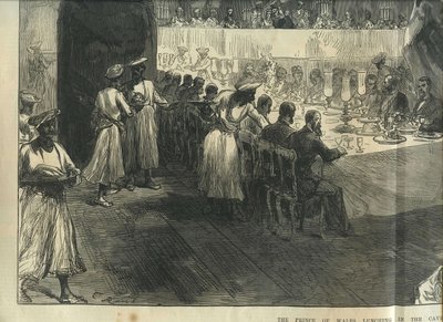 Galler Prensi Elephanta Mağaralarında öğle yemeği yerken by Charles Robinson