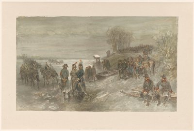 Fransız birlikleri donmuş bir nehri geçiyor by Charles Rochussen
