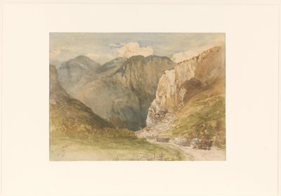 St. Gallen kantonunda dağlar arasında bir yolda öküz arabaları by Charles Rochussen