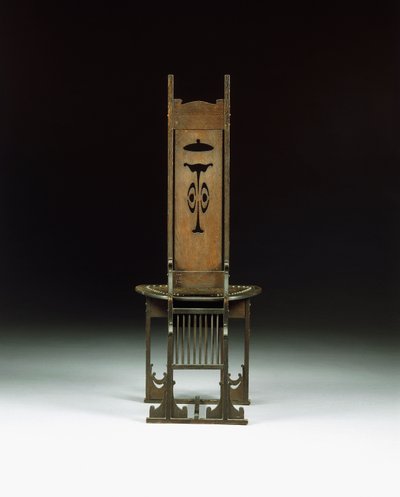 Delikli tasarımlı bir yan koltuk, c.1899 (oyma meşe) by Charles Rohlfs