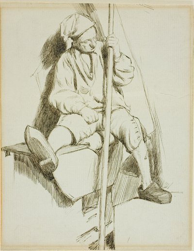Oturan Adam, Asayı Sol Elinde Tutuyor by Charles Samuel Keene