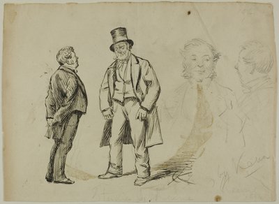 İki Duran Adam ve İki Portre Kroki by Charles Samuel Keene