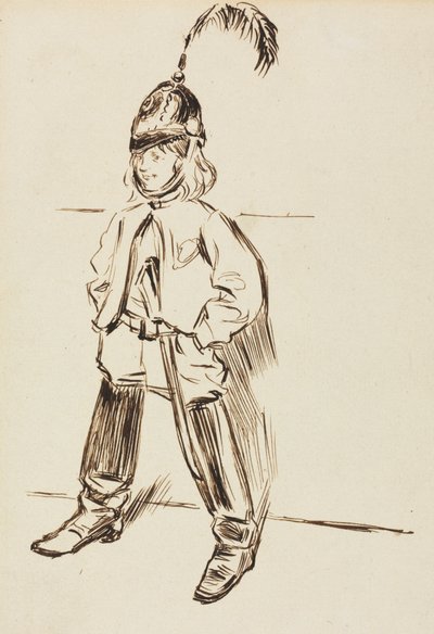 Kasklı ve Çizmeli Bir Çocuğun İncelenmesi by Charles Samuel Keene