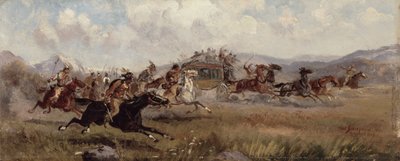 Sioux Posta Arabasına Saldırıyor, 1909 by Charles Schreyvogel