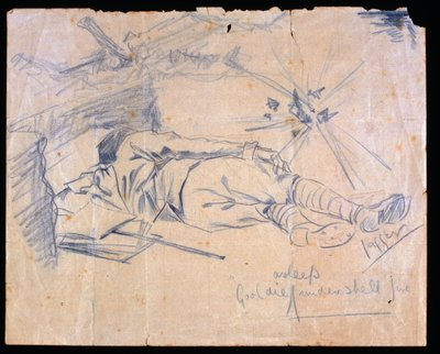 Teğmen Leslie Gooldie, top ateşi altında uyuyor, 1915 by Charles Sergeant Jagger
