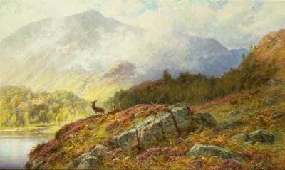 Yayla Manzarasında Geyik (tuval üzerine yağlı boya) by Charles Stuart