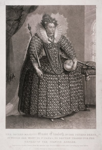 Kraliçe I. Elizabeth, elinde asa ve küre, 1868 by Charles Turner