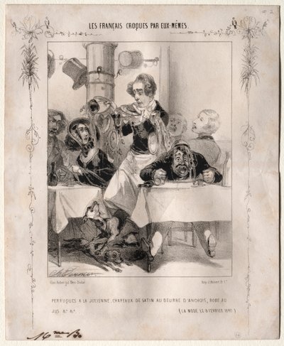 Kendileri Tarafından Taslak Fransızlar: Peruk a la Julienne, Satin Hats, 1840. by Charles Vernier