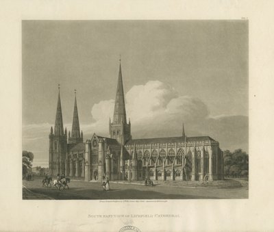 Lichfield Katedrali - Güney Doğu Görünümü: aquatint gravür, 1813 by Charles Wild