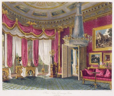 Rose Satin Drawing Room (ikinci görünüm) Carlton House, R. Reeve (fl.1811-37) tarafından William Henry Pyne (1769-1843) pub