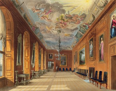 Balo Salonu, Windsor Kalesi, Thomas Sutherland (d.1785) tarafından oyulmuş 'Kraliyet Konutları'ndan, pub. William Henry Pyne (1769-1843), 1817 (aquatint) tarafından by Charles Wild