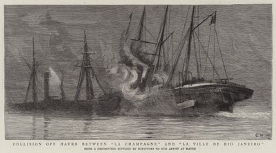 La Champagne ve La Ville de Rio Janeiro arasında Havre açıklarında çarpışma by Charles William Wyllie