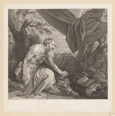Uyuyan Aslan ve Haç ile Jerome by Charles de Beauvais (rejected attribution)