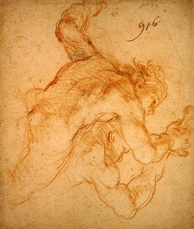 Meleklerin Çalışması (kağıt üzerinde kırmızı ve siyah tebeşirler) by Charles de la Fosse