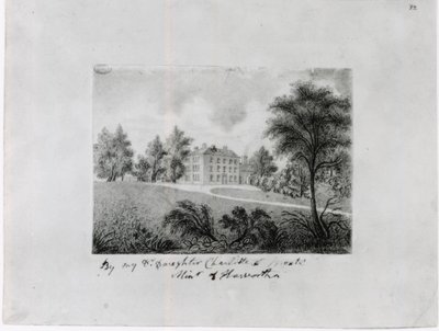The Roe Head School, c.1831-32 (kağıt üzerinde conte) by Charlotte Bronte