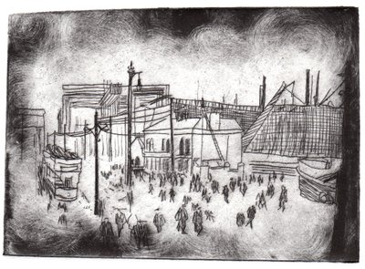 Belfast Docks, 2015 (kuru nokta aşındırma ve dijital) by Charlotte Orr