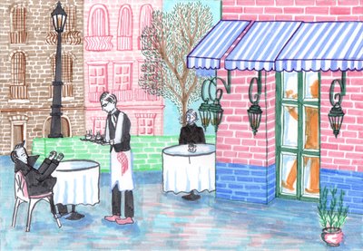 Cafe, 2017 (fırçalı kalemler) by Charlotte Orr