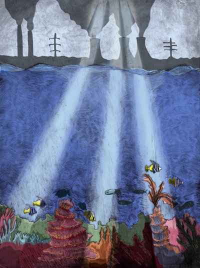 Coral Reef, 2013 (kuru nokta aşındırma ve dijital) by Charlotte Orr