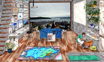 Coronamaison, 2020 (Kağıt üzerine fırça kalemleri) by Charlotte Orr