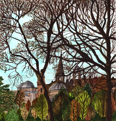 İlkbaharda Edinburgh, 2020 (kağıt üzerine fırça kalemi) by Charlotte Orr