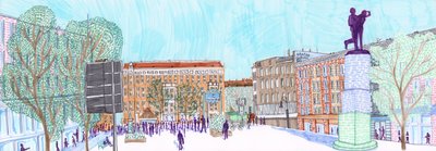 Hermannplatz, 2017 (fırçalı kalemler) by Charlotte Orr
