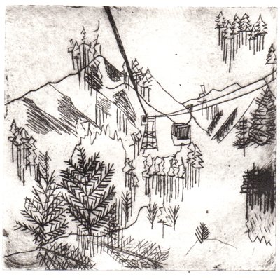 Mayrhofen Dağları, 2015 (kuru nokta aşındırma ve dijital) by Charlotte Orr