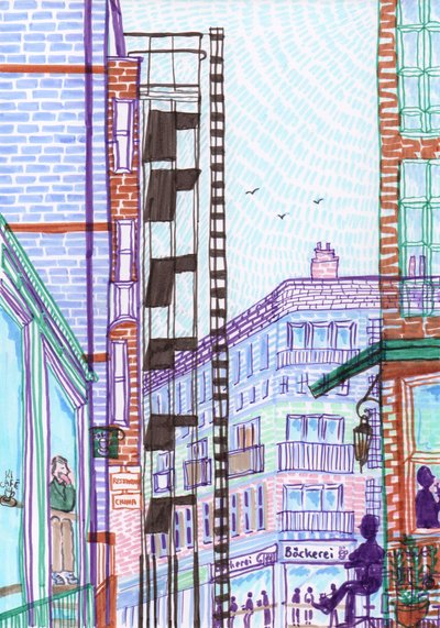 Prenzlauer Berg, 2017 (fırçalı kalemler) by Charlotte Orr