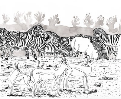 Safari 3, 2018 (mürekkep ve sulu boya) by Charlotte Orr
