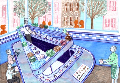 Sushi Bar, 2017 (fırçalı kalemler) by Charlotte Orr