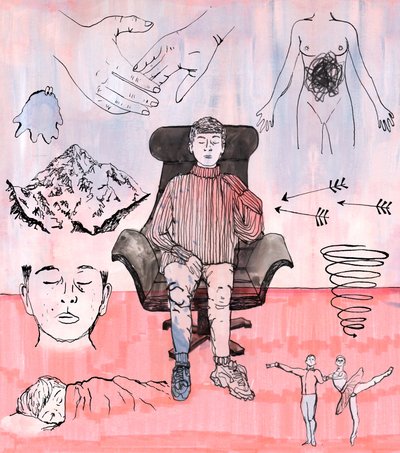 Therapy İllüstrasyon, 2018 (mürekkep ve akrilik) by Charlotte Orr