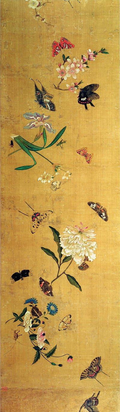 Yüz Kelebek, Çiçekler ve Böcekler, bir el kaydırmasından detay by Chen Hongshou