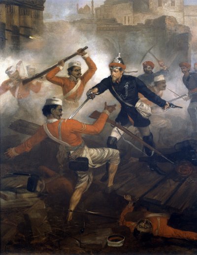 Teğmen William Alexander Kerr (1832-1919) Kızılderili İsyanı sırasında Victoria Haçı'nı kazanıyor, Temmuz 1857, 1860 dolayları (tuval üzerine yağlı boya) by Chevalier Louis William Desanges