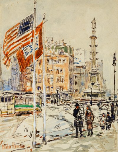 Bayraklar, Columbus Circle by Childe Frederick Hassam