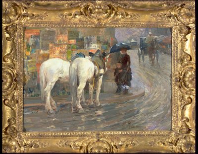Paris Sokak Sahnesi, 1889 dolayları (karton üzerine yağlı boya) by Childe Frederick Hassam