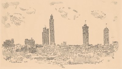 New York Skyline, Karanlık Binalar by Childe Hassam