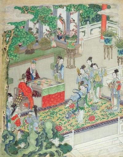 Çin Mandarini Eğlendirilirken (ipek üzerine renkli) by Chinese School