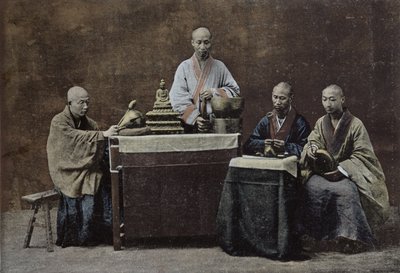 Bir grup Çin bonzesi; Gilot tarafından oyulmuş ve basılmıştır; 1896, Çin okulu tarafından, (19. yüzyıl) by Chinese School