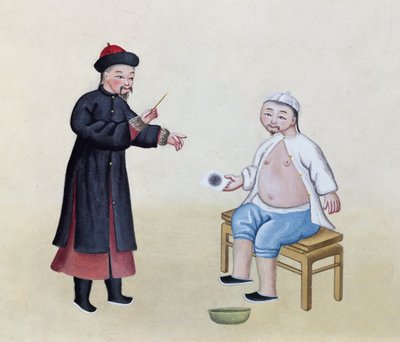 Hastasıyla birlikte bir Akupunkturcu, c.1785 (kağıt üzerinde wc) by Chinese School