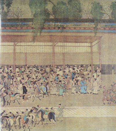 Eski Çinliler Sınav Sonuçlarını Bekliyor, orijinal Çin parşömeninin tıpkıbasımı by Chinese School