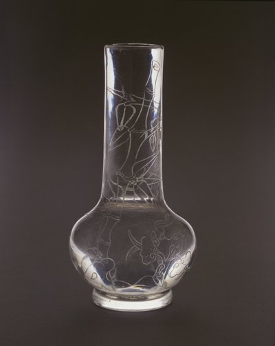 Bambu, lingzhi mantar bitkileri ve kayalarla oyulmuş şişe, Qianlong işareti ve dönemi, 1736-95 (cam) by Chinese School