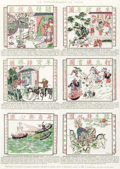 Çin milliyetçisi ve Avrupa karşıtı görüntüler, yabancılara karşı savaşı vaaz eden popüler görüntülerin tıpkıbasım albümünden, 1891 by Chinese School