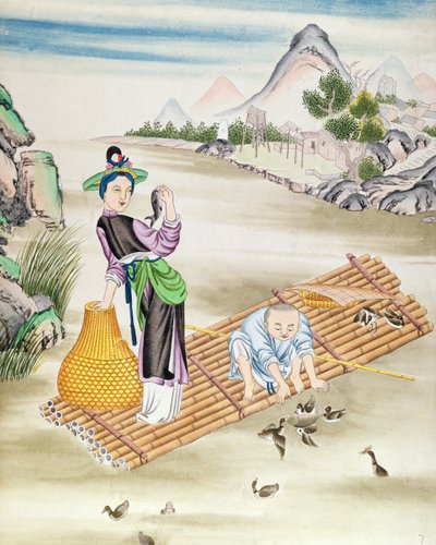Balık yakalamak için karabatak kullanan Çinliler (kağıt üzerinde wc) by Chinese School