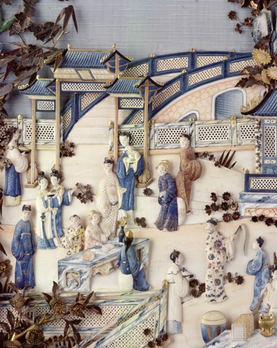 Bir terasta figürleri gösteren panelden detay, Qianlong dönemi, 1736-95 (çok renkli fildişi) (bkz. 203572) by Chinese School
