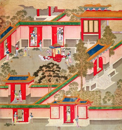 İmparator Wu Ti (156-87, r.141-87 BC), sarayını terk ederken, Çin imparatorlarının tarihinden (ipek üzerine renkli) by Chinese School