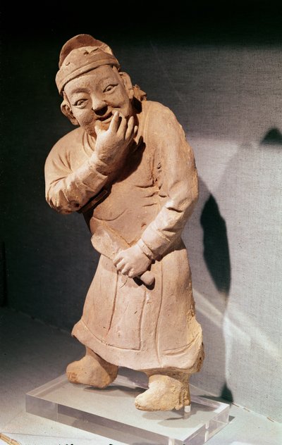 Jiaozuo, Henan, Yuan Hanedanlığından (1271-1368) (pişmiş toprak) ıslık çalan bir aktör heykelciği by Chinese School
