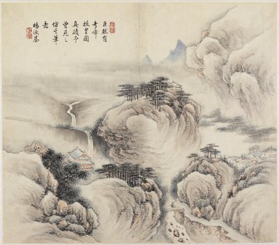 Manzara (kağıt üzerinde mürekkep ve renkler) by Chinese School