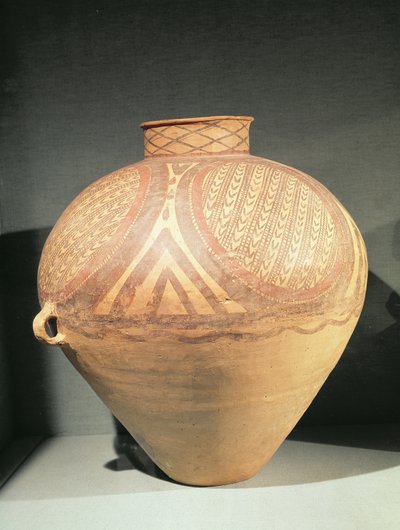 Küçük kulplu büyük dar boyunlu kavanoz, Yung-Ching, Gansu, MÖ 3. binyılın sonlarından (kil) by Chinese School