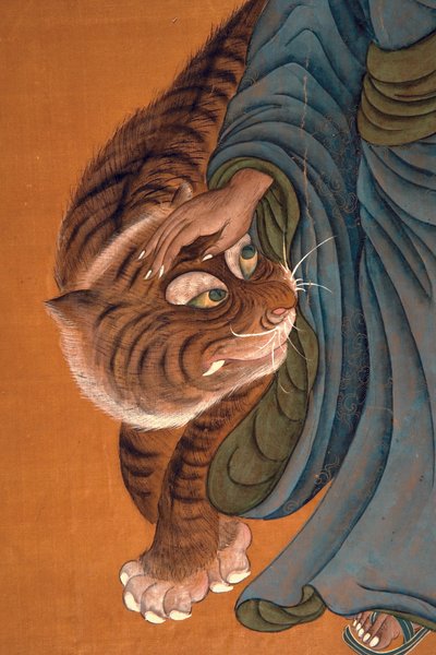 Lohan with Tiger, 18. yüzyılın sonlarından 19. yüzyılın başlarına kadar (ipek üzerine renkli) by Chinese School