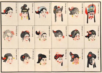 Çince Opera Karakterleri için makyaj tasarımları (kağıt üzerinde renkli ahşap blok) by Chinese School
