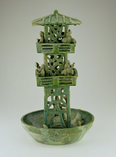 Bir gözetleme kulesi modeli, Han Hanedanlığı (206 BC-220 AD) (sırlı seramik) by Chinese School